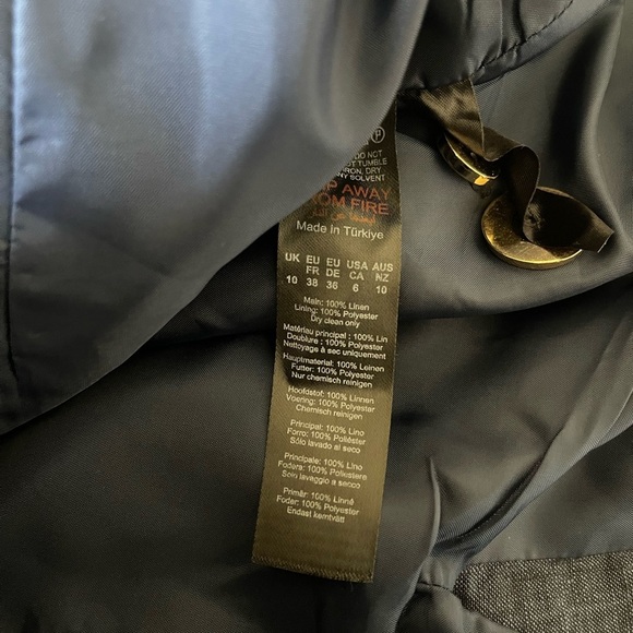 Karen Millen Premium Tailored Linen Cropped Pocket Detail Blazer Dark Wash 6 - Picture 6 of 7